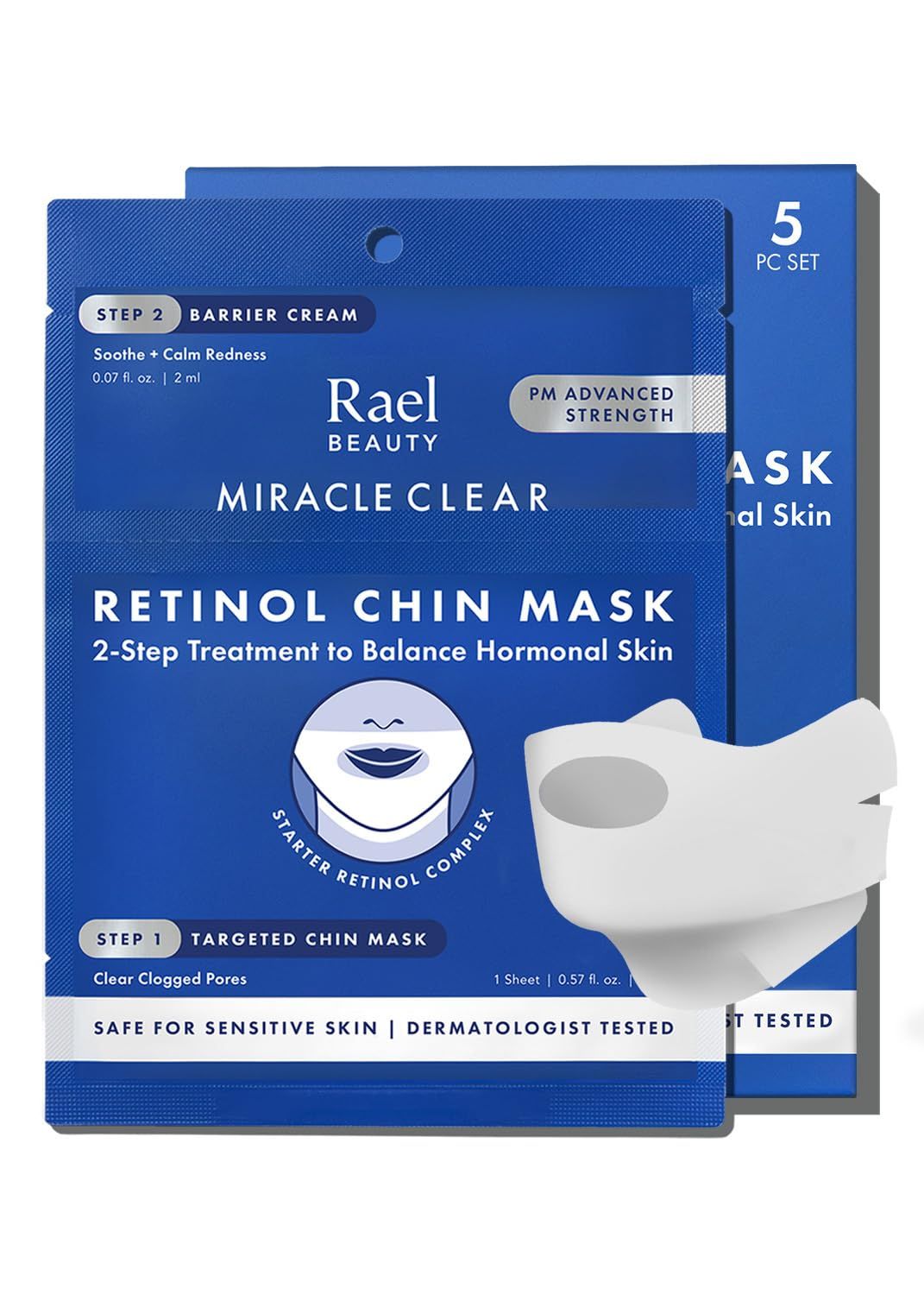 Rael Skin Care, Face Masks and Moisturizer - Retinol Chin Masks with Miracle Clear Barrier Cream, Korean Skincare, All Skin Types, Vegan (5 Kits)