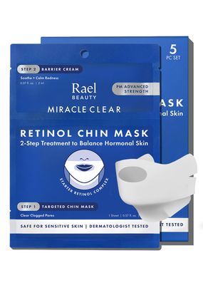 Rael Skin Care, Face Masks and Moisturizer - Retinol Chin Masks with Miracle Clear Barrier Cream, Korean Skincare, All Skin Types, Vegan (5 Kits)