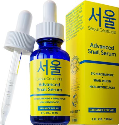 SeoulCeuticals Korean 5% Niacinamide + Snail Mucin 97.5% Essence Serum + Hyaluronic Acid, Cruelty Free Korean Skin Care, Natural &amp; Organic Anti Aging Face Serum for Dull Skin, K Beauty 1oz
