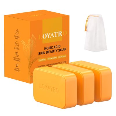 LOYATRO Turmeric Soap Bar 3 Pack for Body &amp; Face, Kojic Acid Soap, Made with Natural and Organic Ingredients. Gentle Soap, For All Skin Types