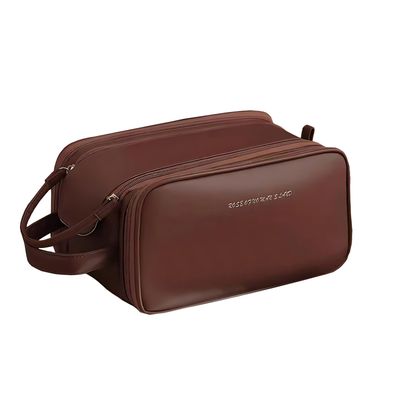 Lusiauh Large Capacity Travel Makeup Bag, PU Leather Cosmetic Bag with makeup brush bag, Travel Essentials Organizers with compartments Dark Brown