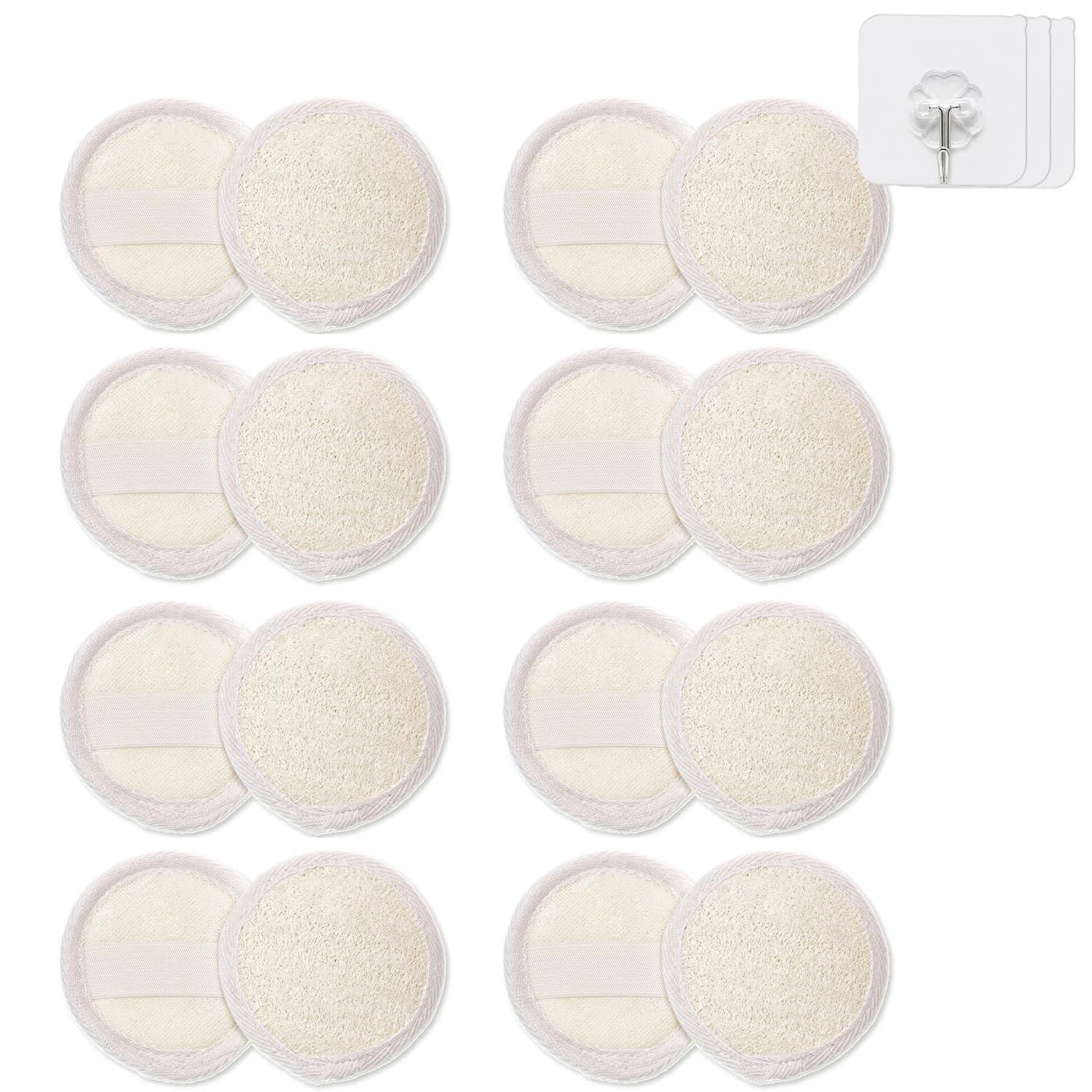 WTCLLST Natural Luffa Skin Exfoliating Facial Scrub, Made from Natural Egyptian Shower Luffa Skin, Suitable for Facial Cleansing -16 Pack (1 Piece)Three Free Strong and Durable Waterproof Wall Hooks