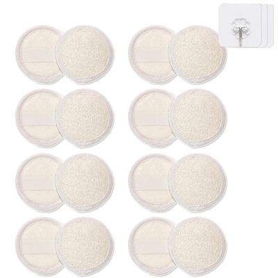 WTCLLST Natural Luffa Skin Exfoliating Facial Scrub, Made from Natural Egyptian Shower Luffa Skin, Suitable for Facial Cleansing -16 Pack (1 Piece)Three Free Strong and Durable Waterproof Wall Hooks