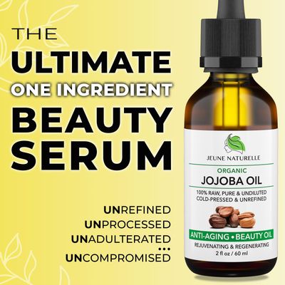 Jeune Naturelle Jojoba Oil Organic Cold Pressed - 100% Pure, Raw, Virgin, Undiluted, Unrefined - Ideal for Hair, for Skin, for Hair Growth, 2 oz