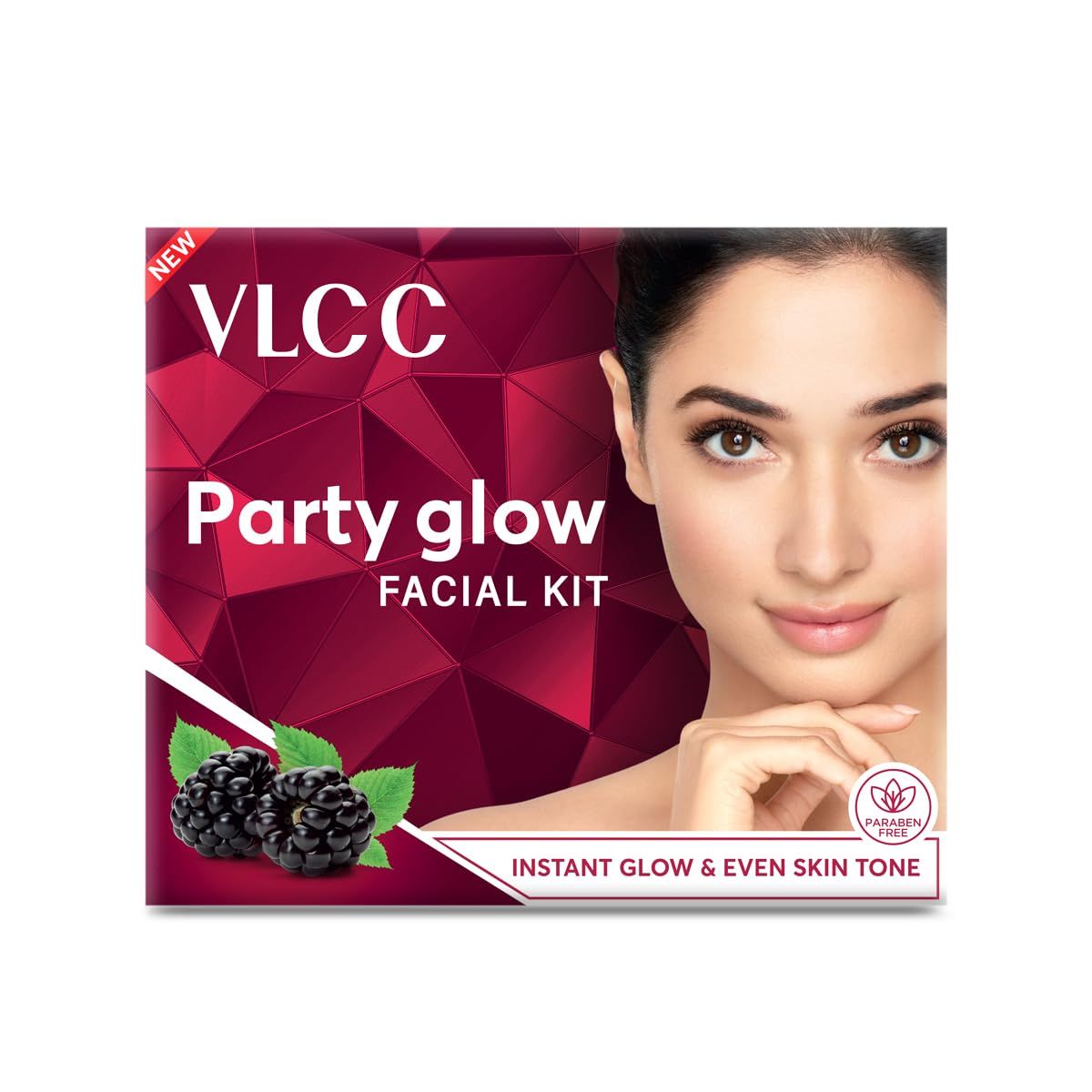 VLCC Party Glow Facial Kit - Single Use | Salon Like Facial at Home in Just 6-Steps | Includes Cleanser, Scrub, Cream, Face Pack &amp; Moisturizing Gels | 2.12 Oz/60g