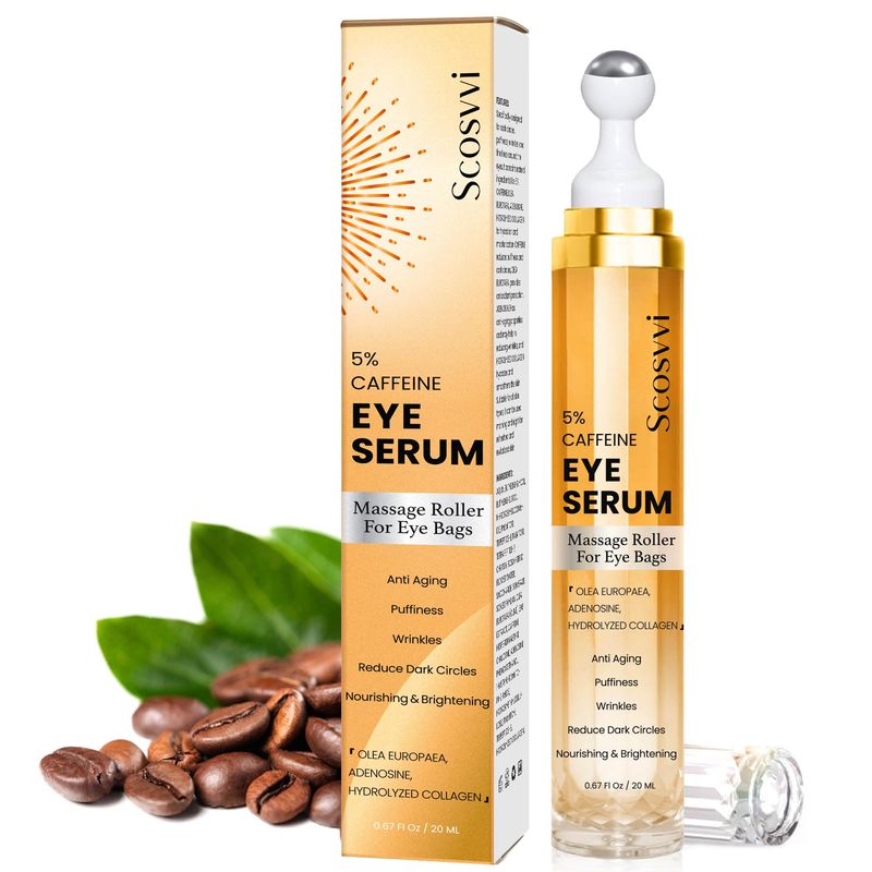 Scosvvi Caffeine Eye Serum For Dark Circles, Eye Cream For Anti Aging, Puffiness &amp; Fine Lines With Ice Roller for Puffy Eyes &amp; Under Eye Bags, Eye Skin Care For Women &amp; Men