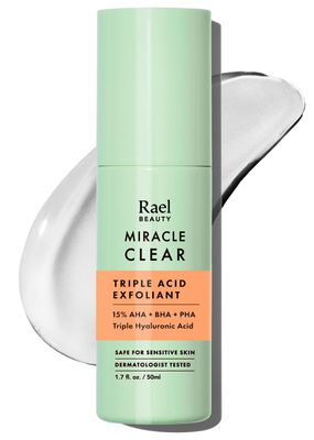Rael Face Exfoliator, Miracle Clear Triple Acid Exfoliant Gel Serum - Glycolic, Hyaluronic Acid, 15% AHA, BHA, PHA, Hydration, Korean Skin Care, Vegan, Cruelty Free (1.7oz, 50ml)