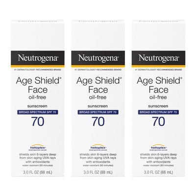 Neutrogena Age Shield Face Oil-Free Sunscreen Lotion with Broad Spectrum SPF 70, Non-Comedogenic Moisturizing Sunscreen to Help Prevent Signs of Aging, PABA-Free, 3 fl. oz (Pack of 3)