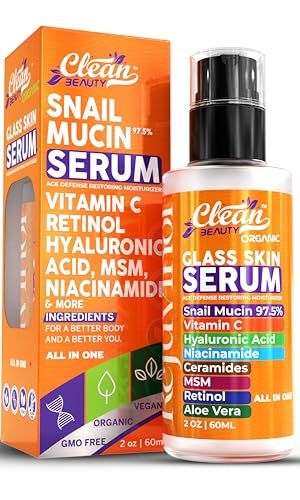 Snail Mucin Serum Vitamin C Face Serum Anti Aging with Hyaluronic Acid, Niacinamide, Retinol, MSM, Aloe Vera &amp; Ceramides - Korean Skin Care Glass Skin Dark Spot Remover for Glowing Skin &amp; Beauty