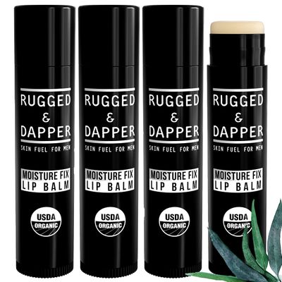 RUGGED &amp; DAPPER Lip Balm for Men | Certified Organic + Natural Ingredients | 4-Pack Set Protects Dry + Chapped Lips