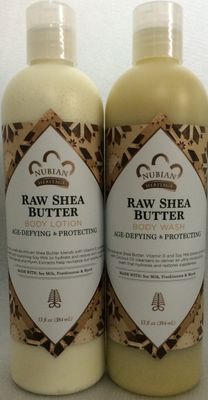 Raw Shea Butter Lotion &amp; Body Wash Set.. by Nubian 13oz each (2 Bottles) ... iwgl