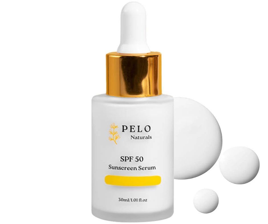 PELO Naturals Sunscreen Serum For Face SPF50, Skin Protection, Mineral Broad Spectrum Sunscreen With Zinc Oxide &amp; Titanium Dioxide, Fast-Absorbing, Dewy Finish Primer, Lightly Scented