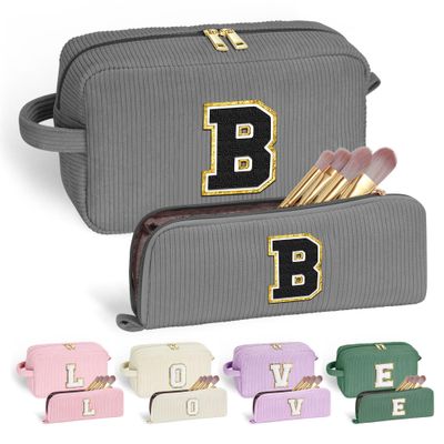 YOOLIFE Daughter Gifts for Women Girls - Initial Cute Cosmetic Bag Makeup Bag Make Up Bag Letter Makeup Bags for Women Skincare Bag Thank You Gifts Personalized Gifts for Women Her Gray Letter B