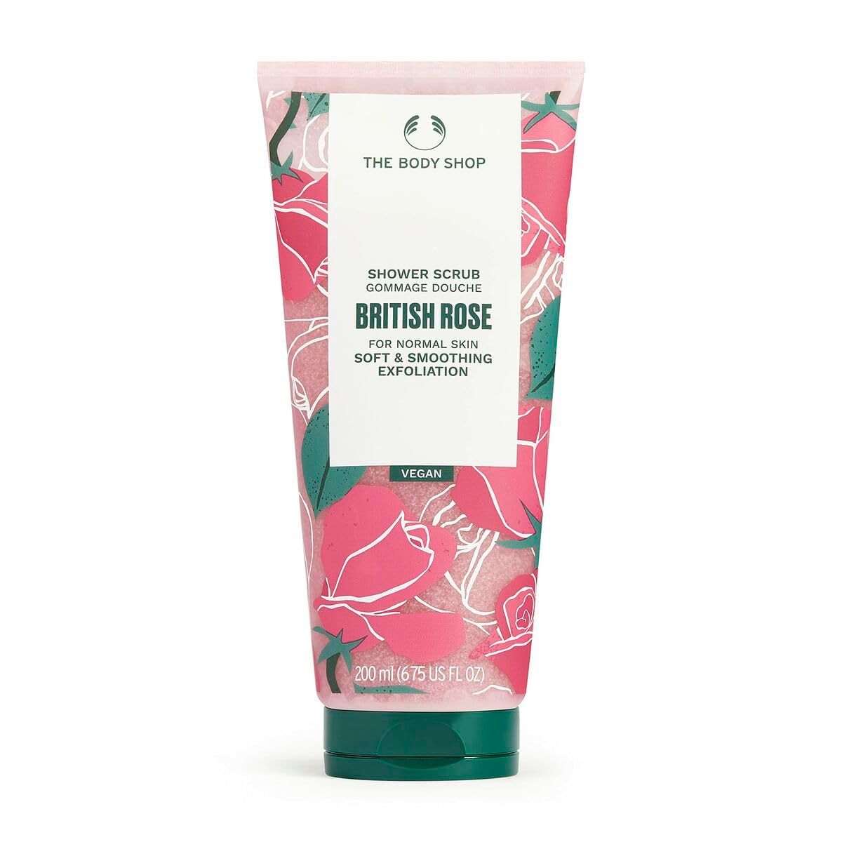 The Body Shop British Rose Shower Scrub - Soft &amp; Smooth Exfoliation For Normal Skin - Vegan - 6.75 Fl Oz