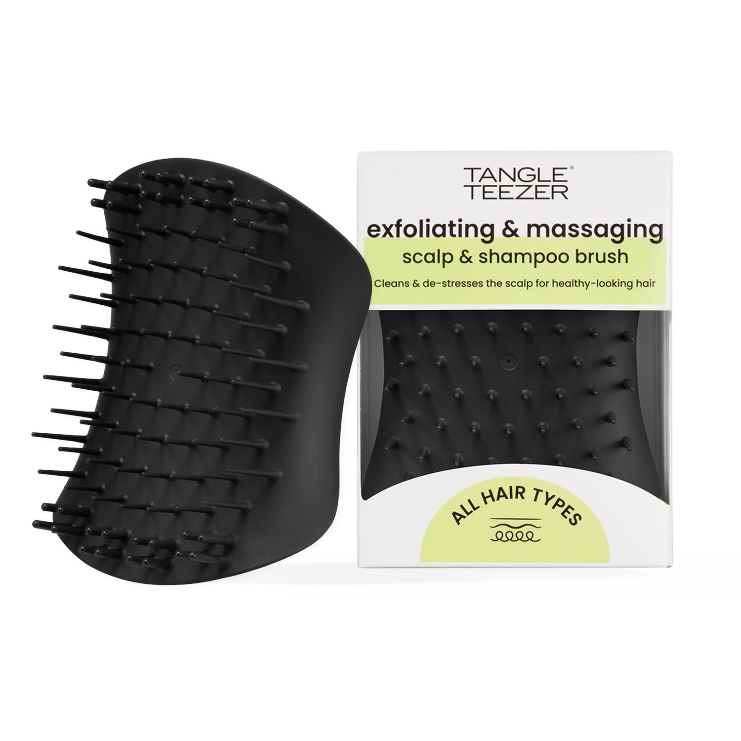 TANGLE TEEZER Scalp &amp; Shampoo Hairbrush, to Exfoliate, Massage, and Cleanse, for All Hair Types, Onyx Black