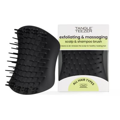 TANGLE TEEZER Scalp &amp; Shampoo Hairbrush, to Exfoliate, Massage, and Cleanse, for All Hair Types, Onyx Black