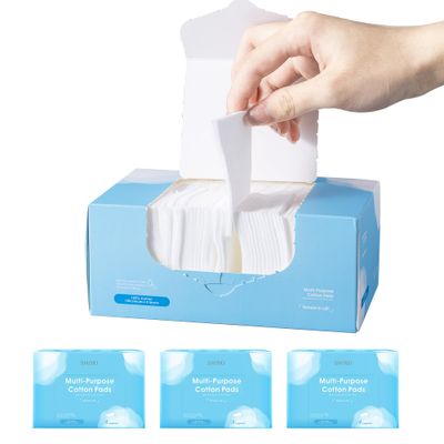 SHINO Multi Purpose Cotton Pads for Face, 4-Layer Cotton Pads Makeup Remover 100% Cotton Chemical Free Biodegradable 2&quot; x 3&quot; Sensitive Skincare Pads (3 Pack)