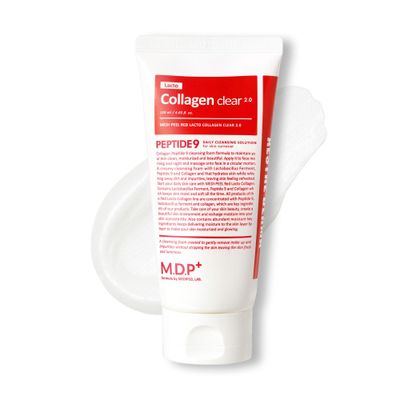 MDP RED LACTO COLLAGEN CLEAR 2.0, Peptide, Deep Pore Cleansing, Hydrating|4.05oz/120ml,Pore Tightening, Hydrating Cleanser, Daily Moisturizing Cleanser, Foaming Facial Wash