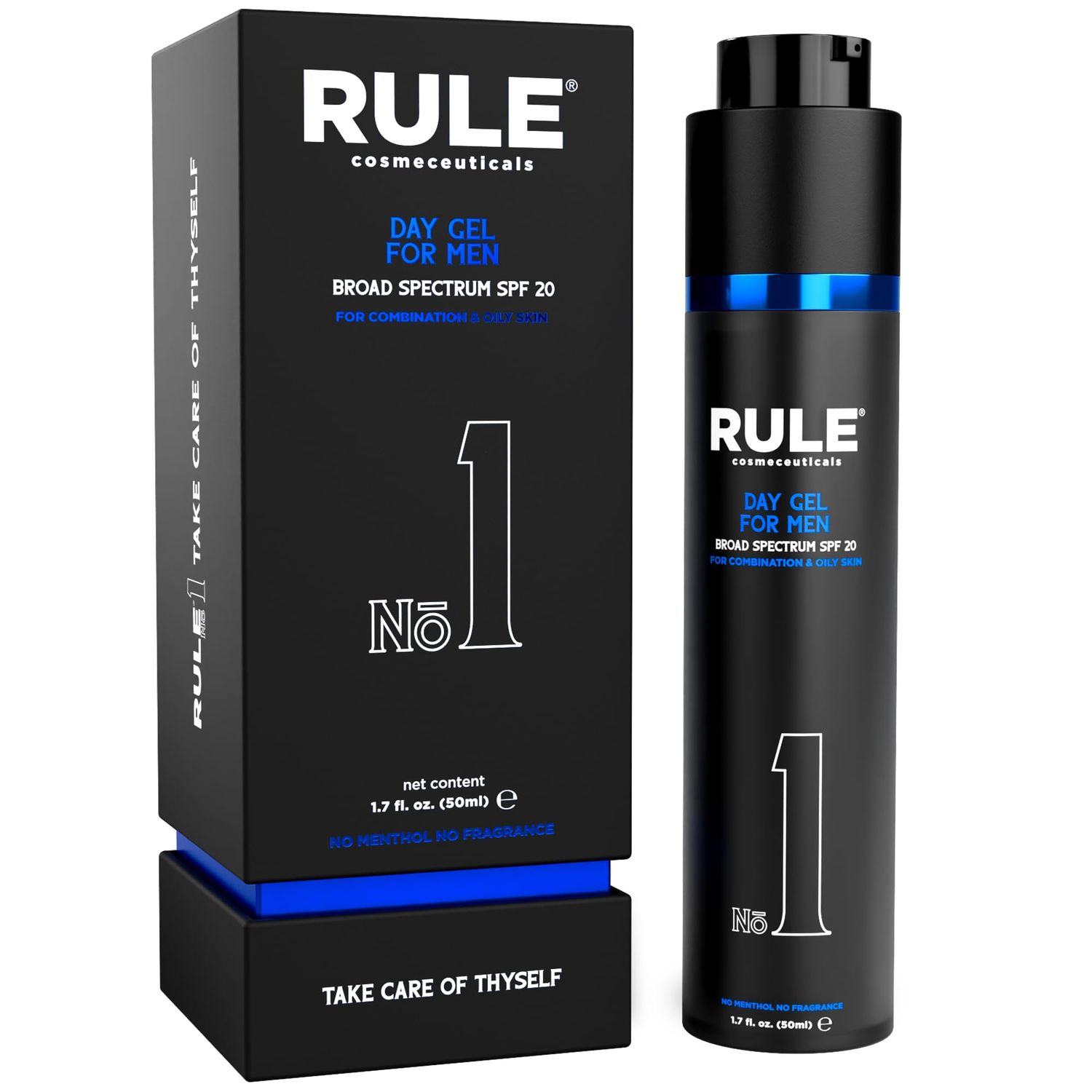 RULE COSMECEUTICALS - No. 1 Day Gel Moisturizer for Face, Sunscreen &amp; Moisturizer for Men with SPF 20, Moisturizer for Dry Skin, Mens Grooming Solution, No Menthol, No Fragrance, 50 mL
