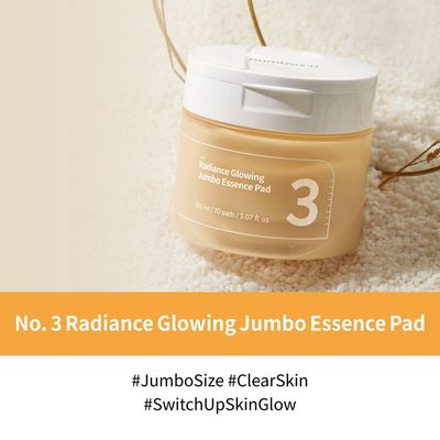 numbuzin No.3 Toner Pads | Radiance Glowing Jumbo Essence Pad | Clear Glass Skin, Skin Radiance, Texture Care | Biodegradable Vegan Pads, Fermented Ingredients, Niacinamide | 70 pads/5.07 fl. oz.