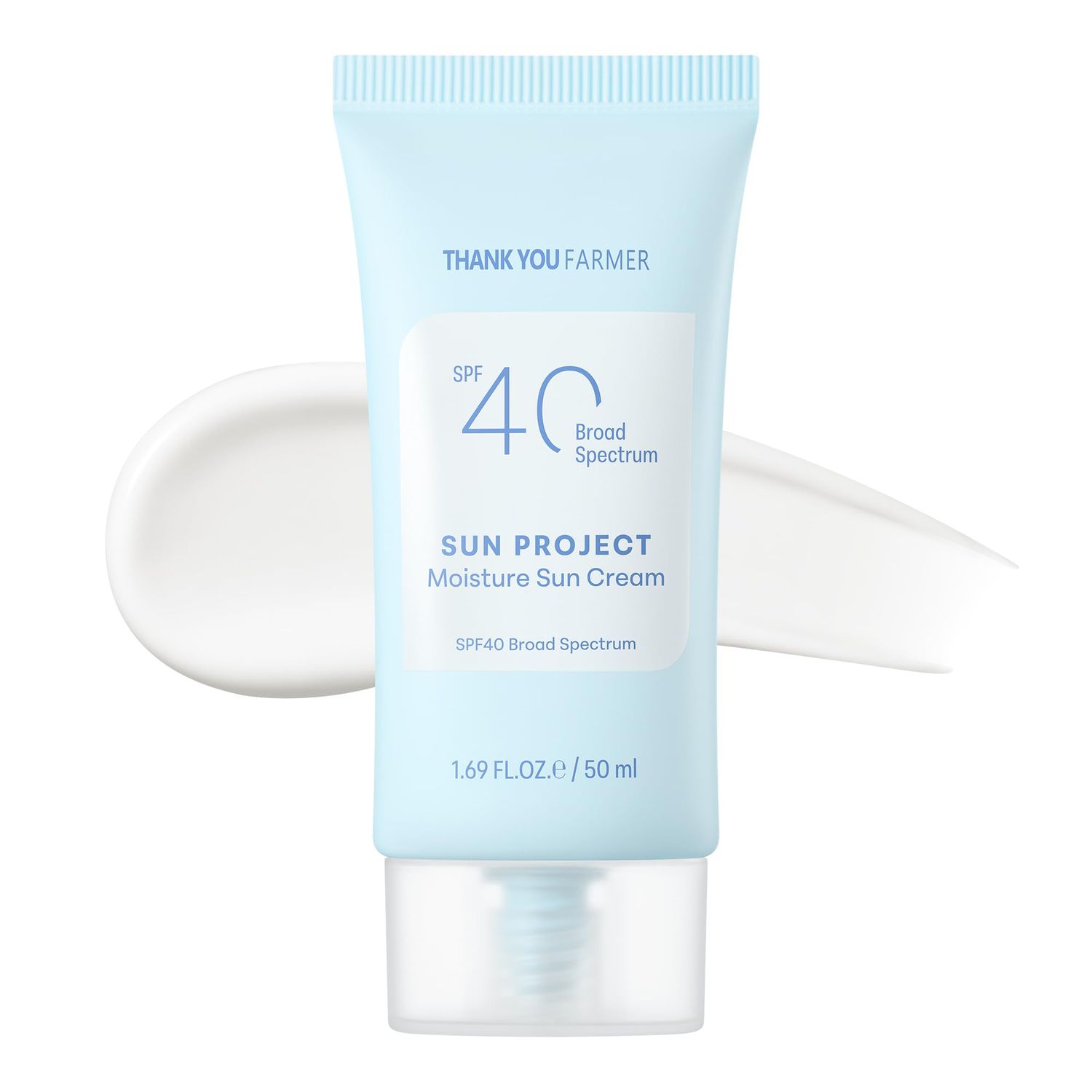 THANKYOU FARMER Sun Project Moisture Sun Cream SPF 40 - Korean Facial Sunscreen with Panthenol - Fragrange Free, Broad Spectrum, Dermatologist Tested, Moisturizing, No White Cast 1.69 fl oz