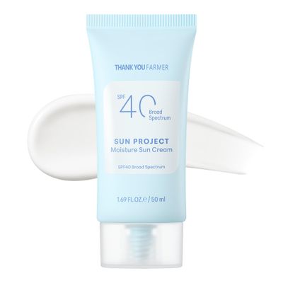 THANKYOU FARMER Sun Project Moisture Sun Cream SPF 40 - Korean Facial Sunscreen with Panthenol - Fragrange Free, Broad Spectrum, Dermatologist Tested, Moisturizing, No White Cast 1.69 fl oz