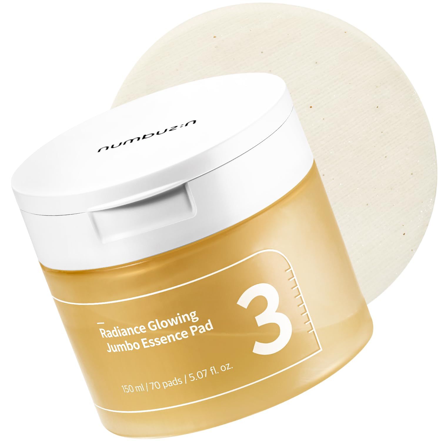 numbuzin No.3 Toner Pads | Radiance Glowing Jumbo Essence Pad | Clear Glass Skin, Skin Radiance, Texture Care | Biodegradable Vegan Pads, Fermented Ingredients, Niacinamide | 70 pads/5.07 fl. oz.