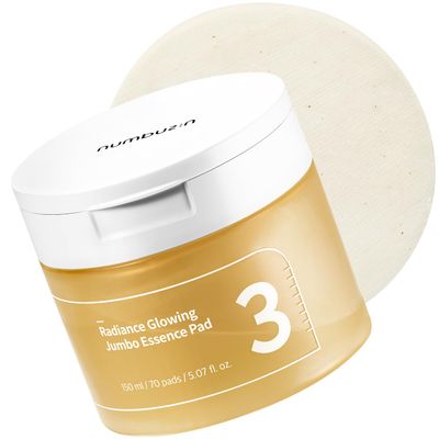 numbuzin No.3 Toner Pads | Radiance Glowing Jumbo Essence Pad | Clear Glass Skin, Skin Radiance, Texture Care | Biodegradable Vegan Pads, Fermented Ingredients, Niacinamide | 70 pads/5.07 fl. oz.