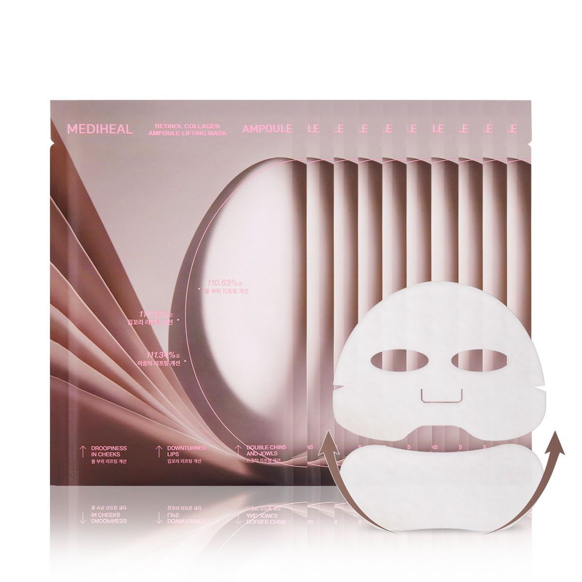 Mediheal Retinol Collagen Ampoule Lifting Mask (4 Counts) for V Line Mask Anti-Aging - Helps Reduce Fine Lines &amp; Wrinkles, and Smoothens Skin