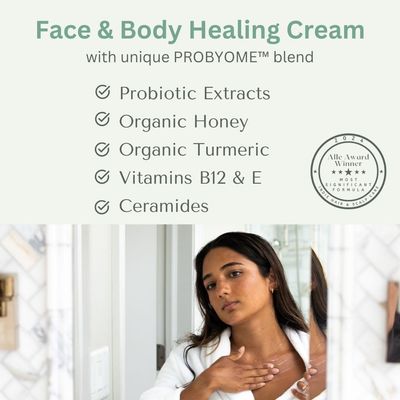 Yobee Body & Face Moisturizing Cream for Dry, Sensitive Skin | Probiotic extracts, Honey, Turmeric, Vitamin B12, Ceramides, Shea Butter | Fragrance Free | For Kids & Adults (1)