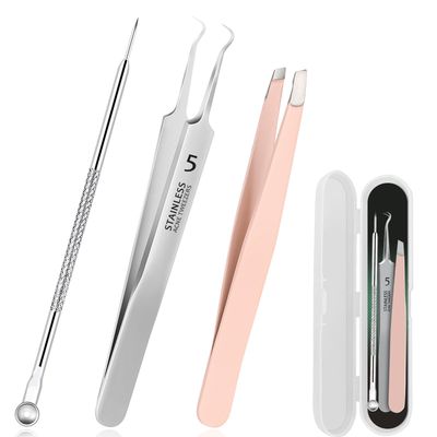 WSYUB Blackhead Tweezers, Pimple Popper Tool Kit, Blackhead Extractor,Ingrown Hair Tweezers, Blemish and Blackhead Removal Tools