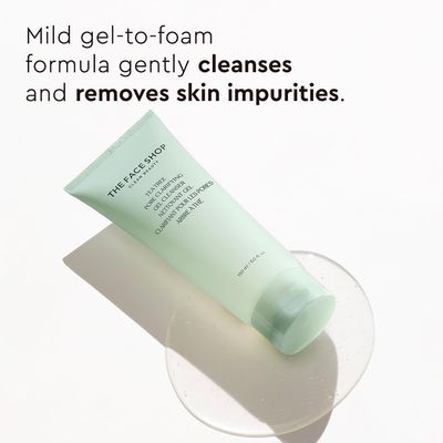 THE FACE SHOP Tea Tree Pore Clarifying Gel Cleanser | Gentle Facial Foam Cleanser for Acne-Prone Skin | Removes Excessive Sebum with Soothing Effect | 5.0 fl. Oz,K-Beauty