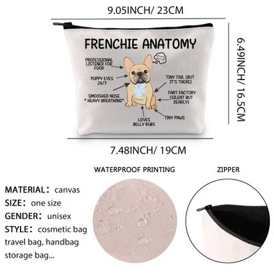 XYANFA Frenchie Anatomy French Dog Makeup Bag French Dog Lover Gift Frenchie Mom Frenchie Dog Cosmetic Bag (FRENCHIE ANATOMY)