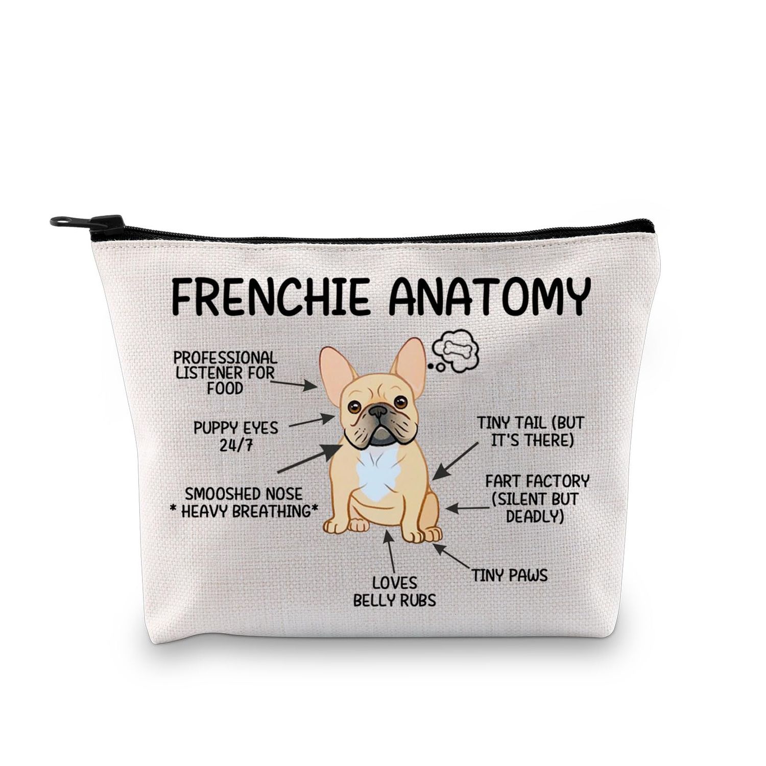 XYANFA Frenchie Anatomy French Dog Makeup Bag French Dog Lover Gift Frenchie Mom Frenchie Dog Cosmetic Bag (FRENCHIE ANATOMY)