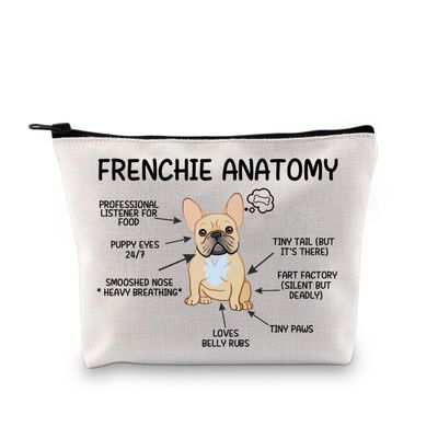 XYANFA Frenchie Anatomy French Dog Makeup Bag French Dog Lover Gift Frenchie Mom Frenchie Dog Cosmetic Bag (FRENCHIE ANATOMY)