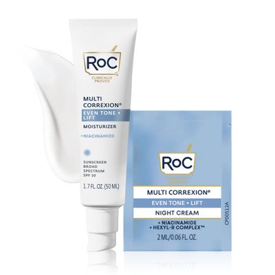 RoC Multi Correxion 5 in 1 Anti-Aging Daily Face Moisturizer with Broad Spectrum SPF 30 &amp; Shea Butter, Stocking Stuffer for Men &amp; Women, (1.7 oz) with Night Cream Packette (Packaging May Vary)