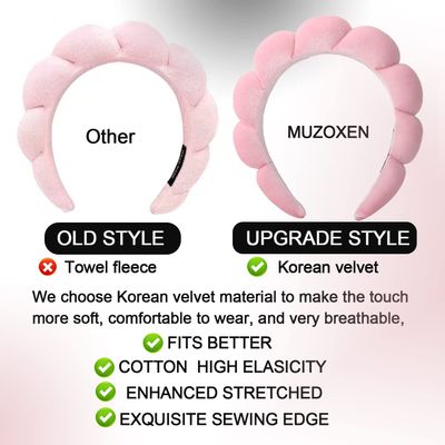 Luckybear Spa Headband for Washing Face, Velvet Makeup Headband, Bubble Skincare Headbands with Face Wash Wristbands, Sponge Puffy Headband for Women Skin Care - Black