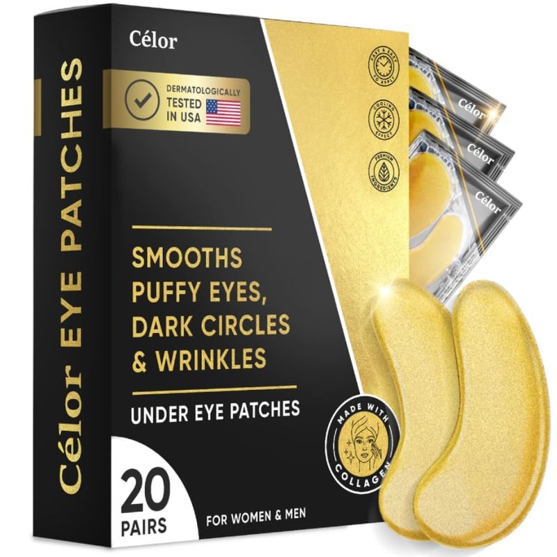Under Eye Patches (20 Pairs) - Eye Patches For Puffy Eyes And Dark Circles - Under Eye Mask For Beauty &amp; Personal Care - Under Eye Mask Amino Acid &amp; Collagen For Dark Circles And Puffiness by Celor