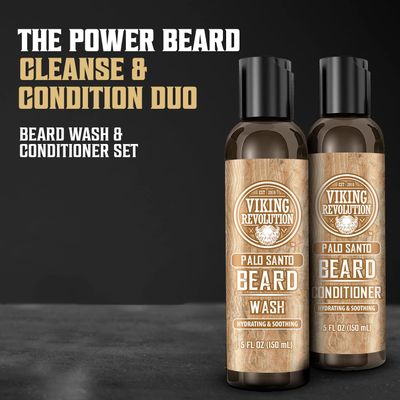 Viking Revolution Beard Wash and Beard Conditioner for Men with Argan Oil and Jojoba Oil - Beard Softener and Strengthener Beard Care Beard Shampoo and Conditioner with Ginseng Root (5oz, Palo Santo)