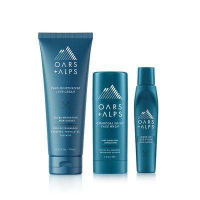 Oars + Alps Men&#39;s Skin Care Kit, Gift Set Includes Face Wash, Eye Roller, and Moisturizer, Vegan and Gluten Free, Travel Size &amp; TSA Approved, 3 Items Total