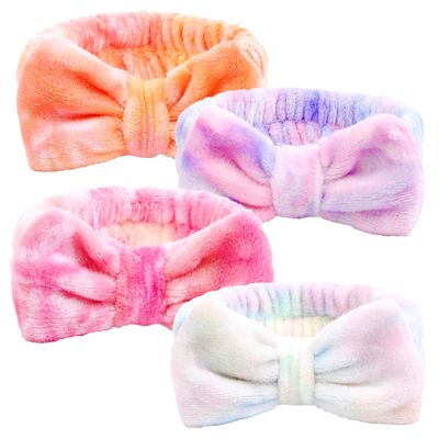 Spa Headband for Women Washing Face Girls Skincare Headbands Makeup Tie Dye Face Wash Head Band Spa Gifts for Women Christmas Gifts for Teen Girls Bow Hair Bands for Washing Face