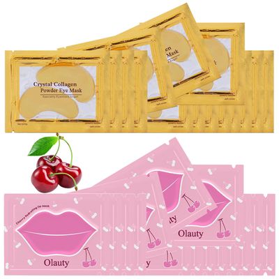 Sulily 30 Pairs Lip Mask &amp; Under Eye Mask,24K Gold Gel Crystal Collagen Eye Patches, Cherry Lip Masks Skincare,Moisturizing&amp; Reducing Reducing Fine Lines &amp; Dark Circle for Puffy Eyes