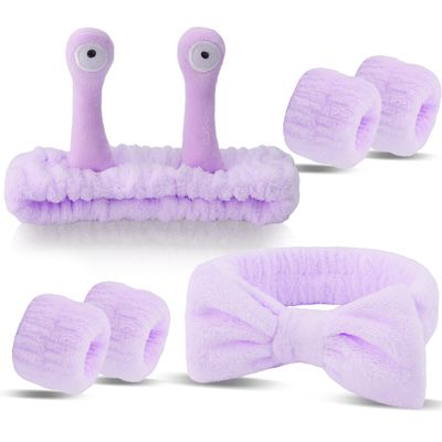 SuPoo Snail Face Wash Headband Wristband Purple Spa Headbands for Washing Face Skincare Cute Puffy Wrist Bands Makeup Headband Preppy Teen Girl Trendy Stuff Hair Accessories