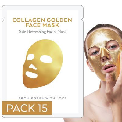 Korean Collagen Face Mask 15 PACK - 24K Gold Face Mask Skin Care - Premium Alternative to Korean Sheet Masks - Deep Collagen Mask For Face, Skin - Hydrating Face Masks Skincare - Korean Face Mask Set