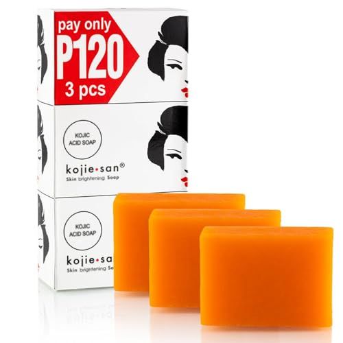 Kojie San Skin Brightening Soap - Original Kojic Acid, Dark Spot Remover Bar Soap with Coconut &amp; Tea Tree Oil - 100g x 3 Bars
