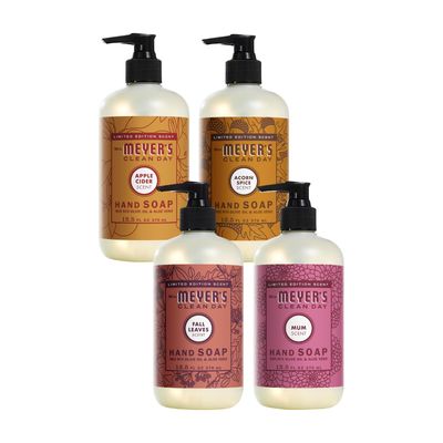MRS. MEYER&#39;S CLEAN DAY Holiday Hand Soap Bundle Variation (Acorn Spice + Apple Cider + Mum + Fall Leaves) 4 ct.