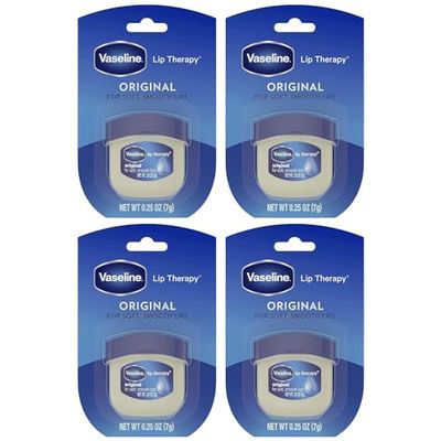 Vaseline Lip Therapy 4-Pack - Mini Lip Balm for Healing Dry Lips, Travel-Size Petroleum Jelly Lip Care, 0.25 Oz Each