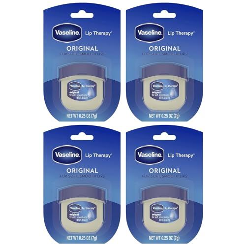 Vaseline Lip Therapy 4-Pack - Mini Lip Balm for Healing Dry Lips, Travel-Size Petroleum Jelly Lip Care, 0.25 Oz Each
