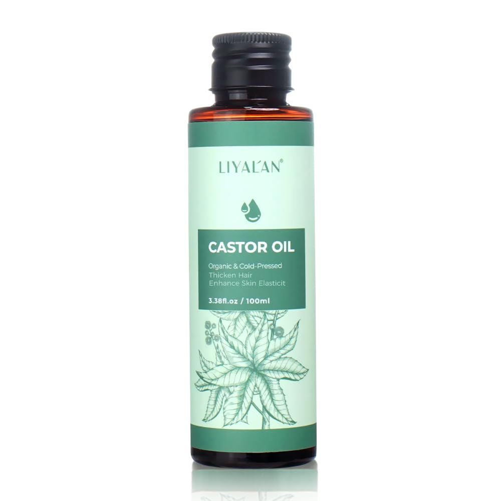 LIYALAN Natural Pure Castor oil 3.38 fl.oz Cold Pressed Unrefined for Hair repair,Face,Body Massage Carrier Oil Skin Care, Damaged Hair,Nourish Hair &amp; Scalp Smooth Skin