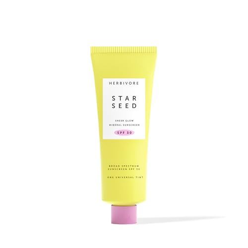 HERBIVORE Star Seed Sheer Glow + Brightening Silicone-Free 100% Mineral Zinc Oxide Sunscreen for Face - SPF 30 with Vitamin C + Prebiotics, (Benzene-Free) (Universal Tint) 50 mL / 1.7 oz